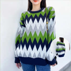 新款2025秋冬服飾圆领套头宽松厚毛衣女长袖慵懒风针织打底衫清仓