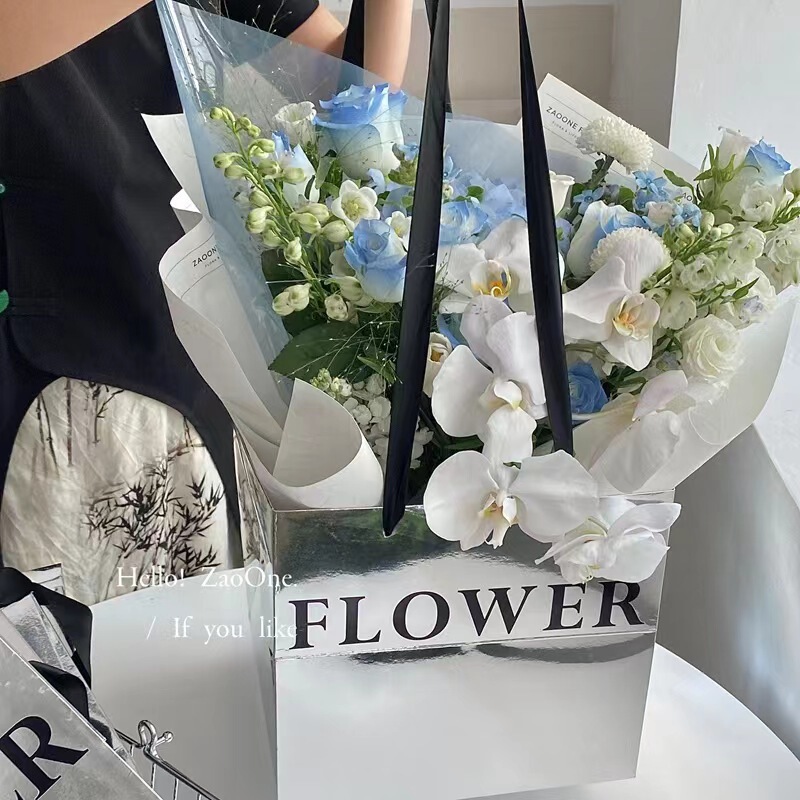 Teacher's Day silver Mirror Tote Bag Flower bouquet Gift Bag Bronzing Technology Waterproof and Dustproof Fashion Simple