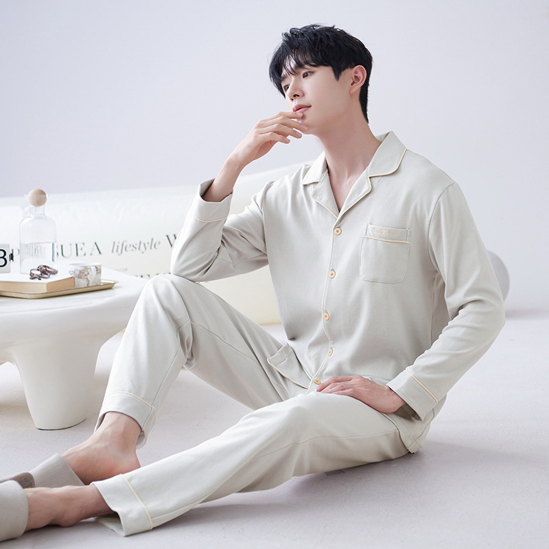 Los hombres de la Rebeca pijamas de otoño de los hombres de manga larga de algodón de moda traje de pijama de solapa de los hombres texturizado ropa para el hogar de primavera y otoño