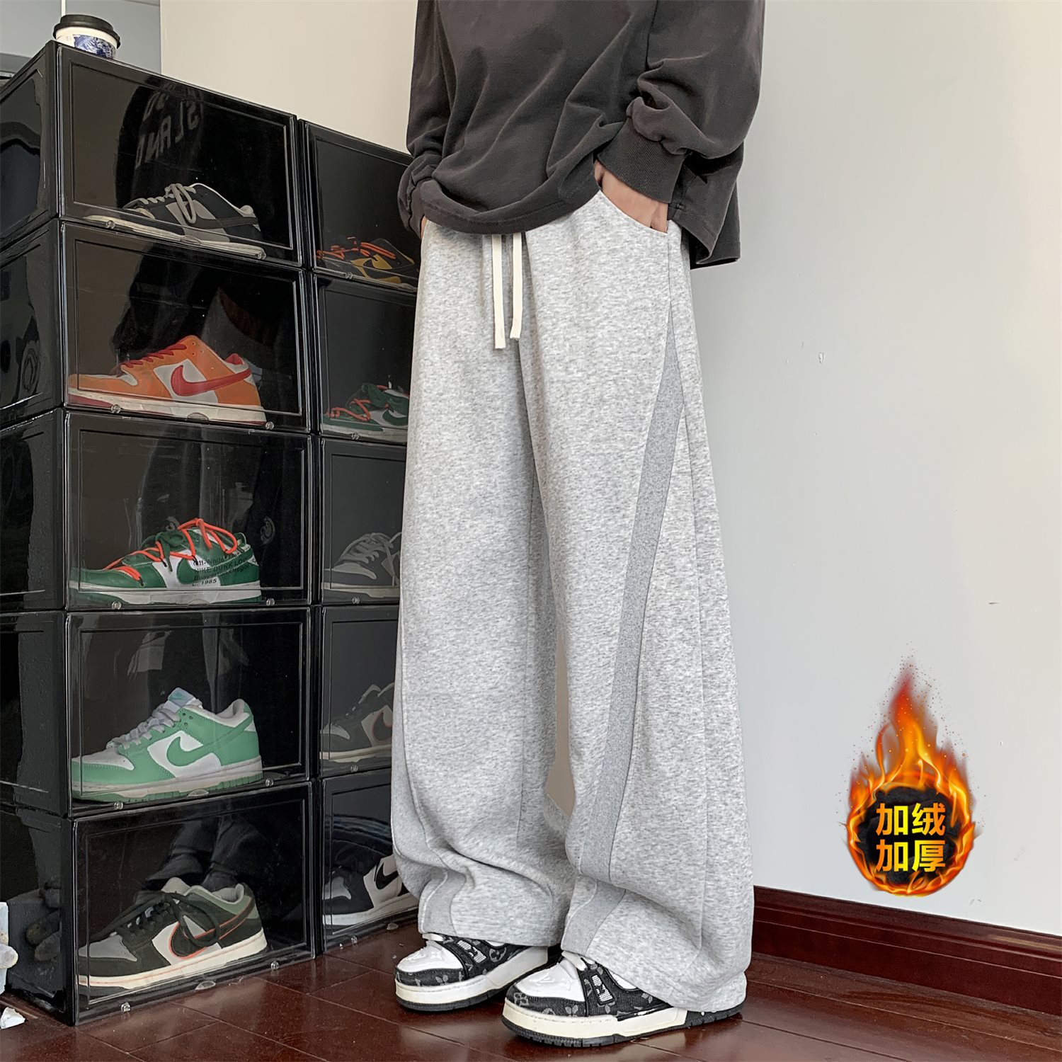 加绒弯刀裤深度库存大爆款重磅卫裤2025新款秋冬季裤子港风直筒长