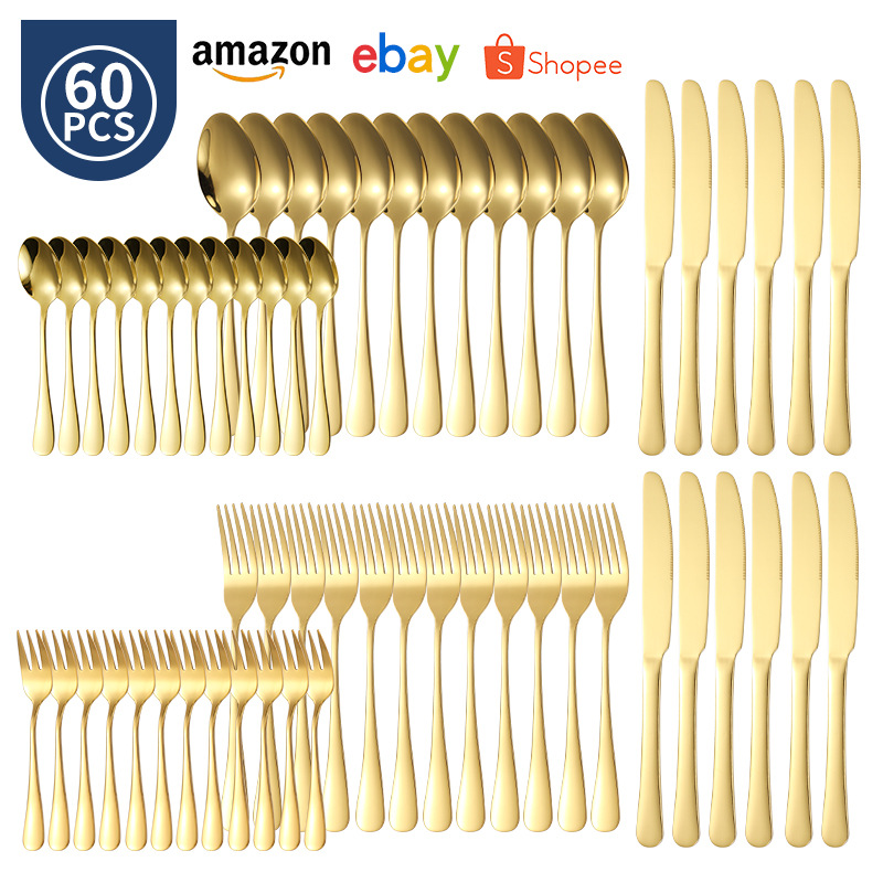Cutlery juego de cutlery de acero inoxidable de 40 piezas juego de vajilla 1010 bistec de comida occidental de hotel dorado cuchillo y tenedor