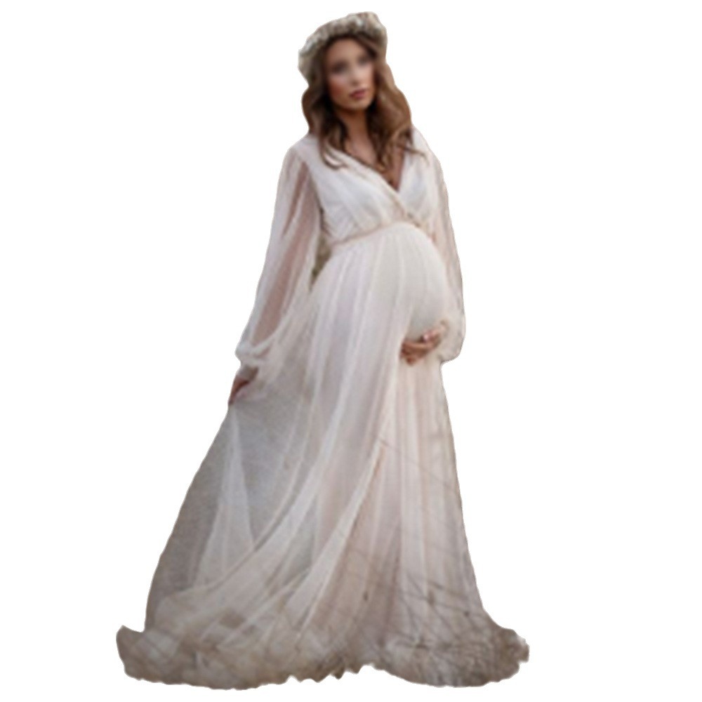 Y9270 Otoño 2025 Nuevo vestido largo acampanado con cuello en V profundo, estilo europeo y americano, para maternidad, talla grande, moda femenina.