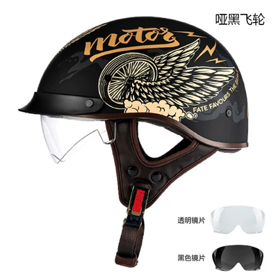 Vehicle Half Helmet Retro Helmet, Motosiklet kaskı (dəbilqə) - rw015-matte-black-flywheel-black-lens-transparent-lens-m