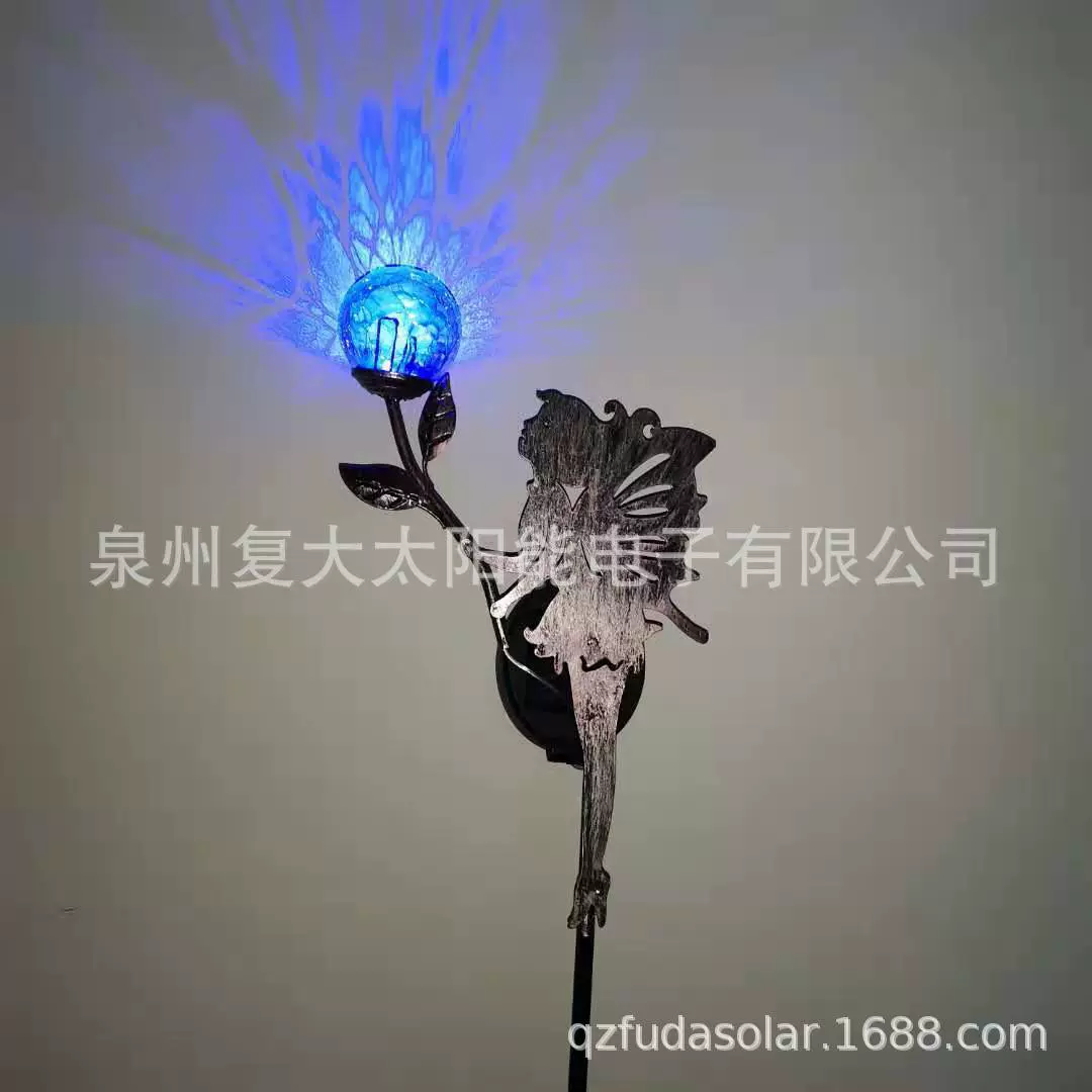 现货太阳能花仙子铁艺灯 LED玻璃球花仙子灯 户外庭院仙女雕像灯