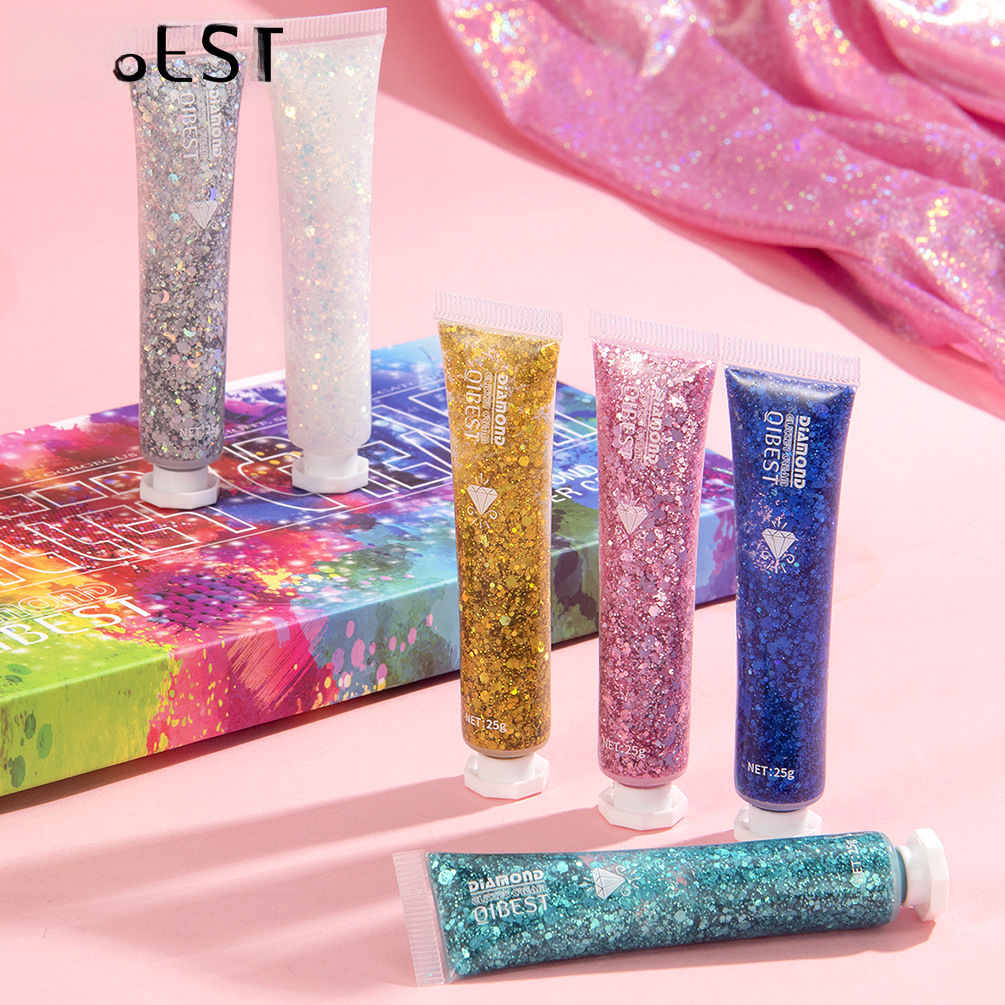 QIBEST Flash Eye Shadow Sequin Cream Face Body Polarized Flash Cream High Light Colorful Brightening Set Stage Makeup