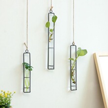 北欧铁艺玻璃花瓶麻绳挂件客厅墙上壁挂水培绿萝植物容器悬挂壁饰
