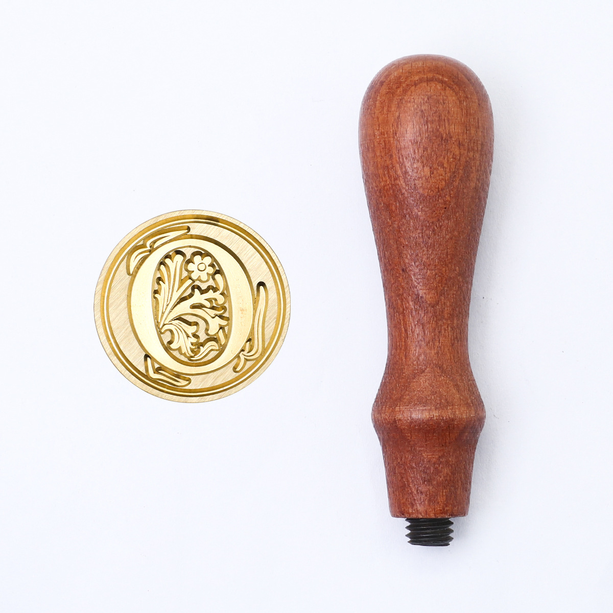 Sello de pintura de fuego retro cabeza de capítulo letra europea sello de un solo capítulo mango de madera cuenta de mano sello de pintura de fuego cabeza de cobre redondo sólido