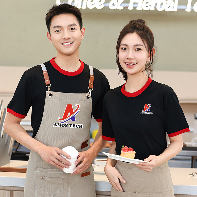 2025 New T-Shirt Work Clothes Summer Catering Hot Pot Milk Tea Shop Waiter Group Uniform Short-Sleeved Round Neck Work Clothes