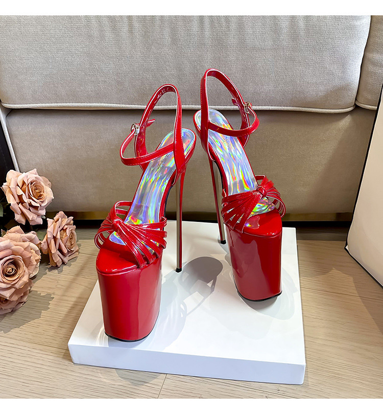 Giày cao gót nữ gót vuông 19cm đế lớn phong cách nổi bật — Đỏ (19cm) chi tiết 4
