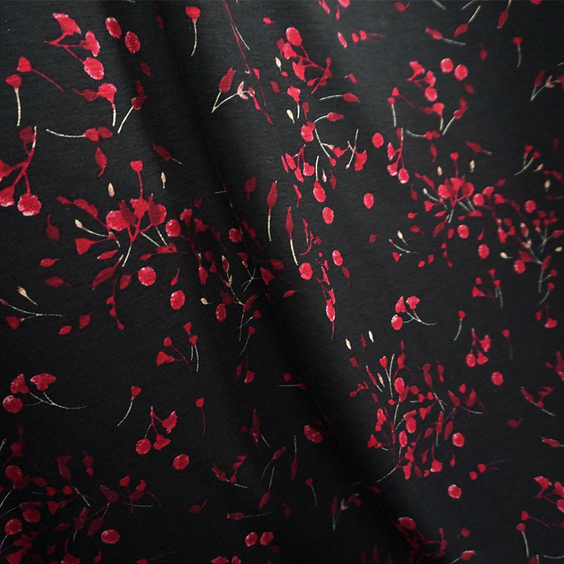 黑底浪漫动花瓣撒花沐兰棉面料高级女装时装四面弹力针织布料