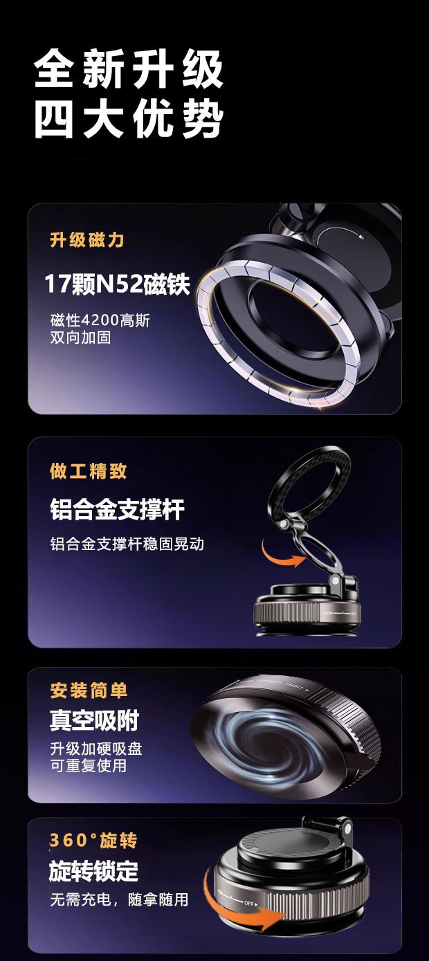 Cross-border vacuum magnetic suction cup car phone holder, in-car anti-shake navigation rotating foldable support stand