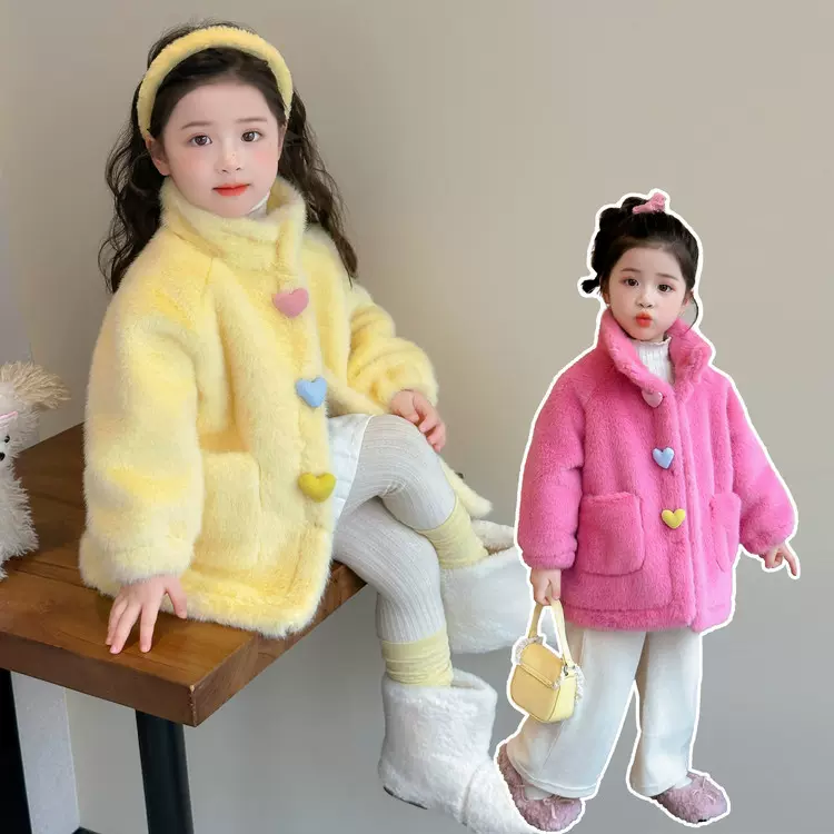 女童2025毛毛外套冬装新款洋气儿童中长款加厚立领貂毛皮大衣皮草