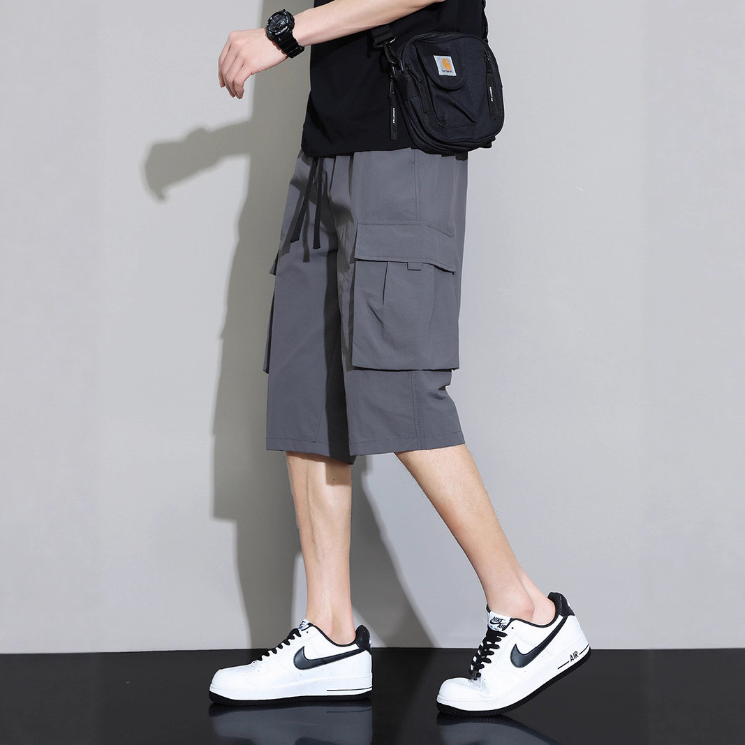 Men's Summer Thin Quick-Dry Knee-Length Cargo Shorts Loose Trendy Summer Sports Casual Shorts