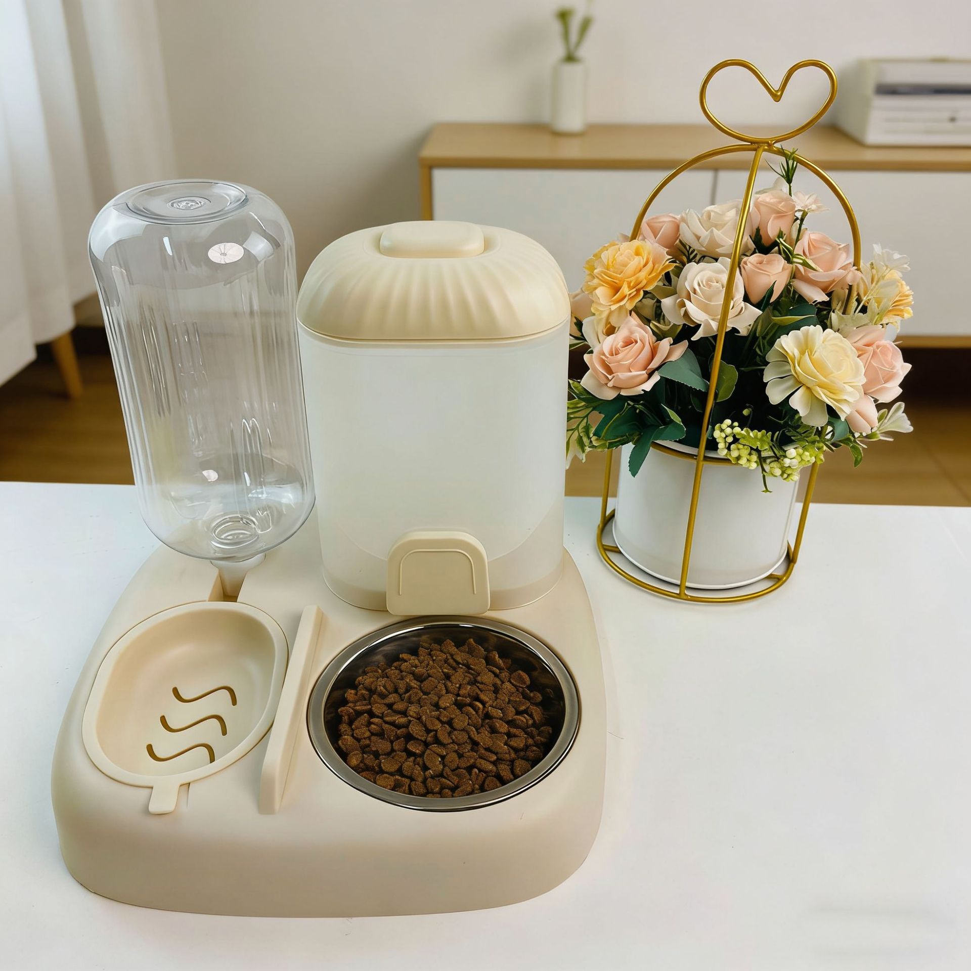 대형 강아지 밥그릇, 연분홍색 스테인리스 스틸 모델