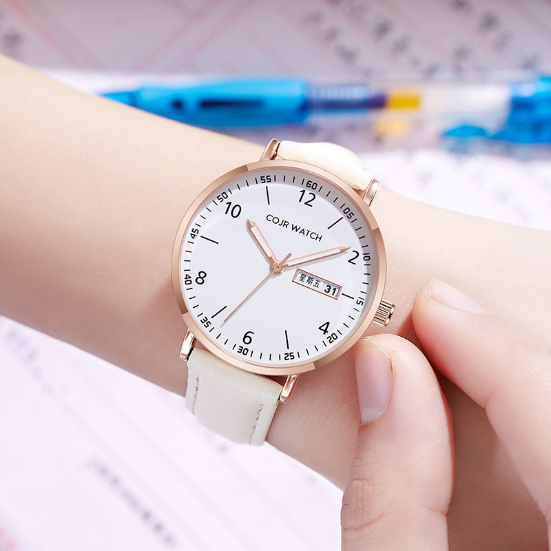 Cojr Kidsren's Student Junior High School Ladies' Accessible Luxury Niche Simple Elegant Silent Luminous Waterproof Quartz Watch Women's Watch