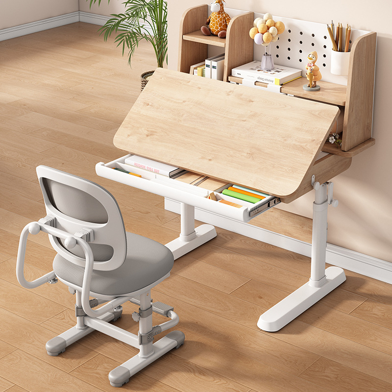 Solid Wood Kidsren's Study Table, Primary School Student Writing Homework Table, Home Table and Chair Set Combination Desk, Liftable Table J^