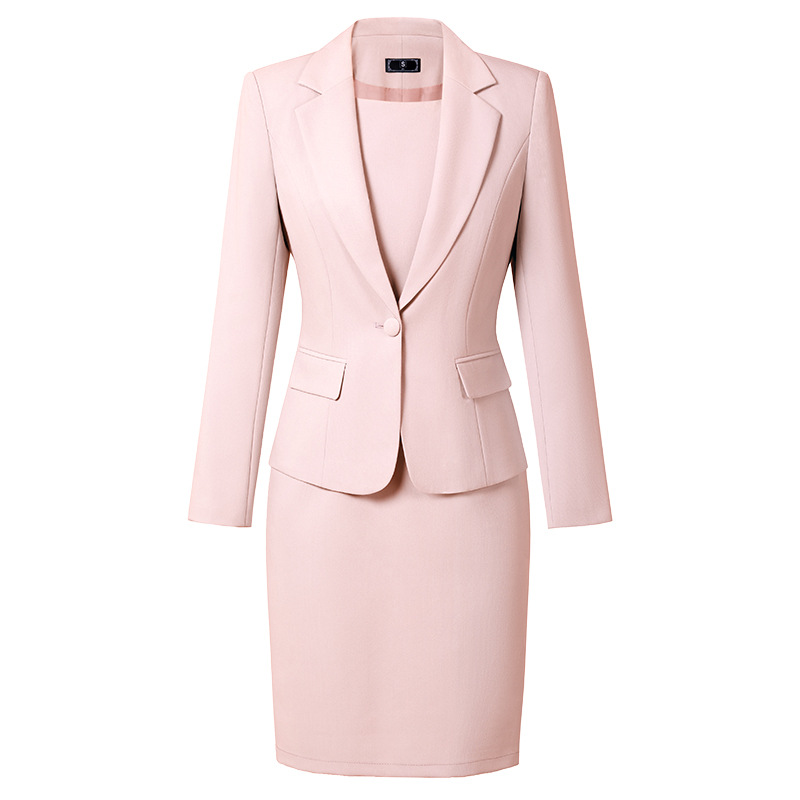 High-end pink coat dress, goddess-like professional suit set, elegant two-piece set for spring and autumn, host