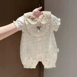 可爱风女宝娃娃领连体衣夏季薄款碎花哈衣外出服