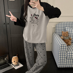 可爱KT猫纯棉睡衣女春秋套头长袖长裤卡通学生可外穿家居服套装