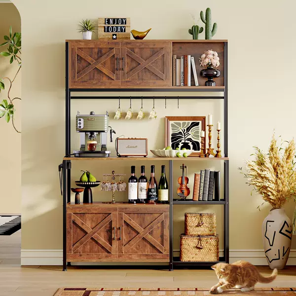 Amazon's Best-Selling Home Kitchen Storage Rack, Multi-Functional Sideboard with Cabinet Doors and Sockets, Large-Capacity Storage Rack