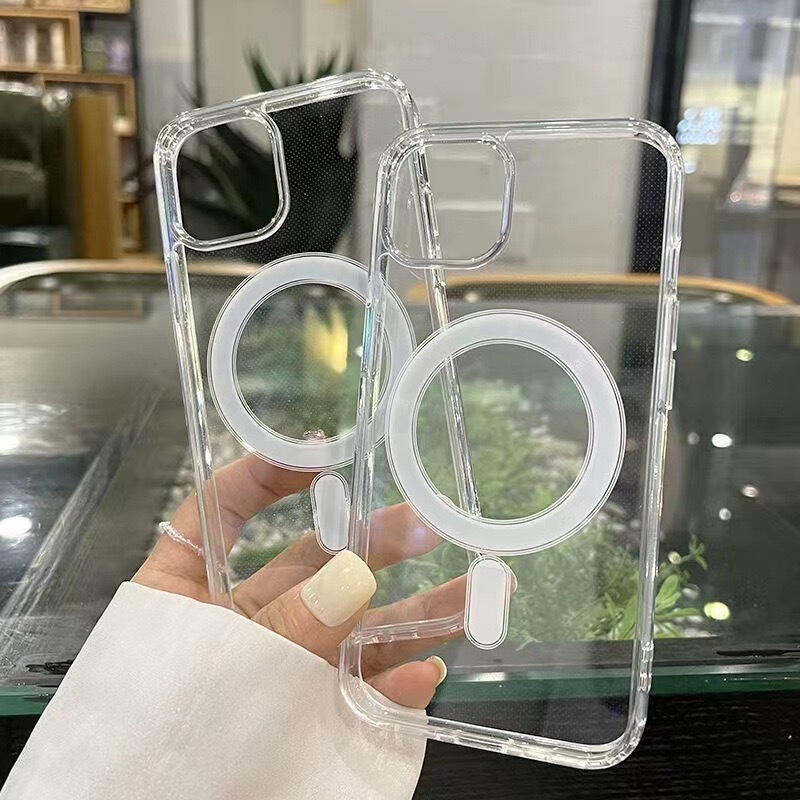 New Apple 16pro Transparent Magnetic Suction Case for iPhone15 Drop-resistant 12 Simple 13 Phone Case Advanced Sense X
