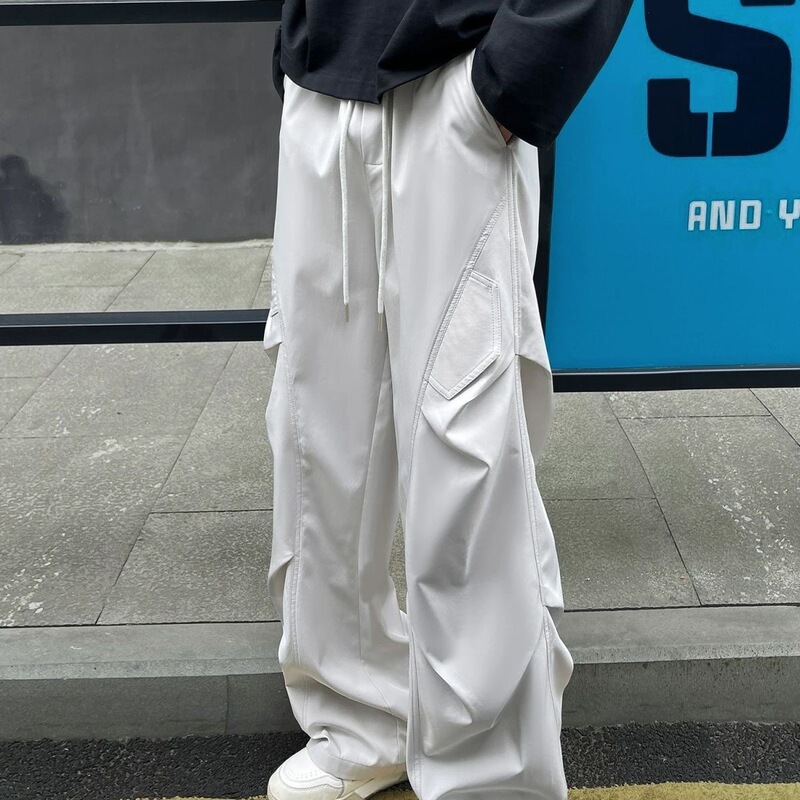 Light Gray American-Style Cargo Pants for Men, Autumn Lightweight Quick-Dry Pants, Cleanfit Flared Cropped Knife Pants 32