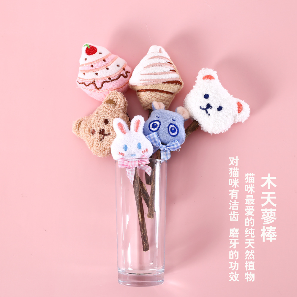 Mascota gato de dibujos animados oso peluche conejo pastel helado molar Lollipop Polygonum multiflorum limpieza diente juguete