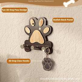 跨境木质钥匙架壁挂式支架入户门玄关谬只宠物狗爪行墙壁装饰