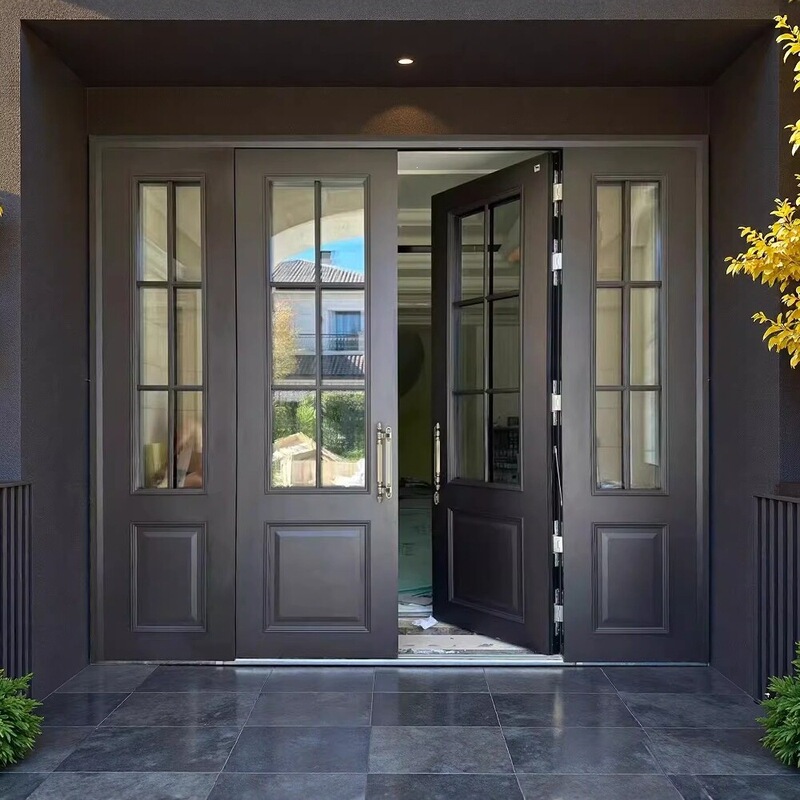 Cast Aluminum European-Style French Entry Door for Villa, Rural Self-Built House, Glass Light-Transmitting Four-Panel Entrance Door