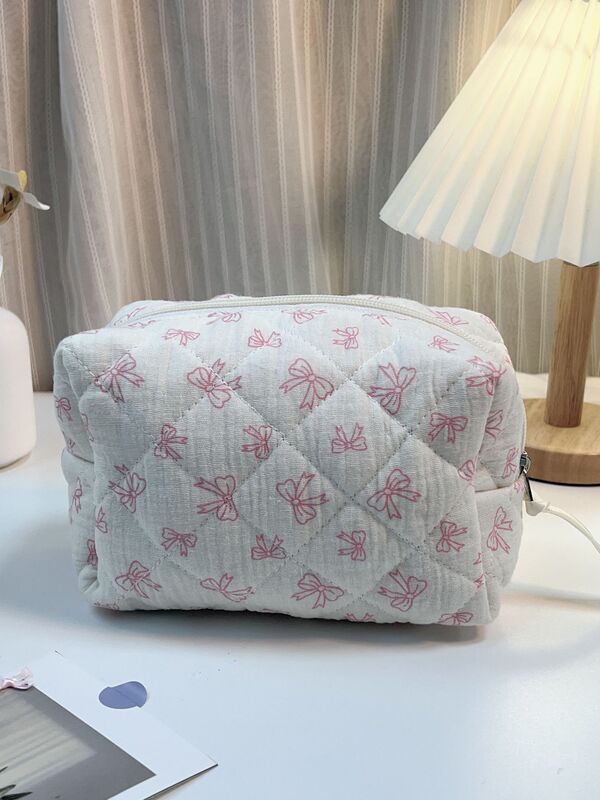 在庫あり ins 文学フレッシュ化粧品バッグリボンしわ布花柄トイレタリーバッグ旅行スキンケア製品収納袋|undefined