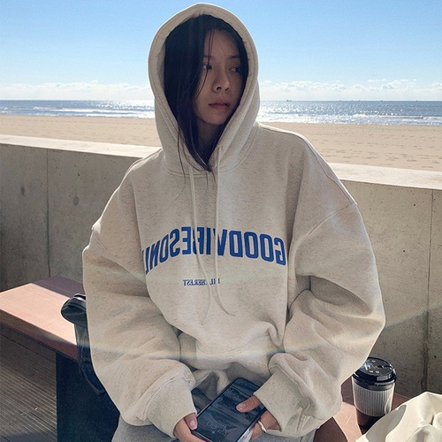 Women's American Letter Print Slim Hooded Sweatshirt Spring and Autumn Wear Loose Couple's Fashion Outerwear