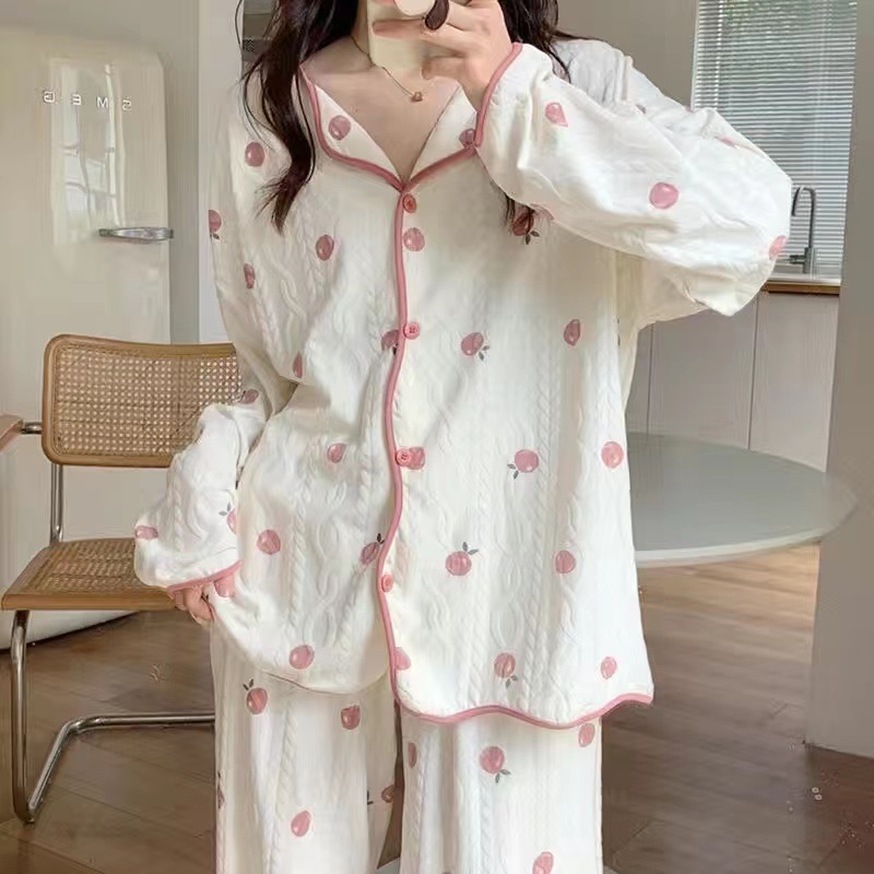 Pijamas nuevos para mujer, pantalones de manga larga para primavera y otoño, cárdigan para mujer, conjunto de ropa para el hogar para estudiantes, 2024 image 23