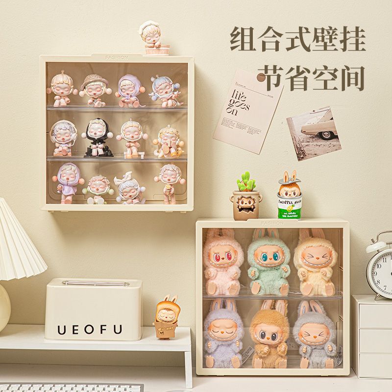 Wall-mounted display box for Labubu blind boxes, storage box for figurines and dolls, wall-mounted display frame, no drilling required