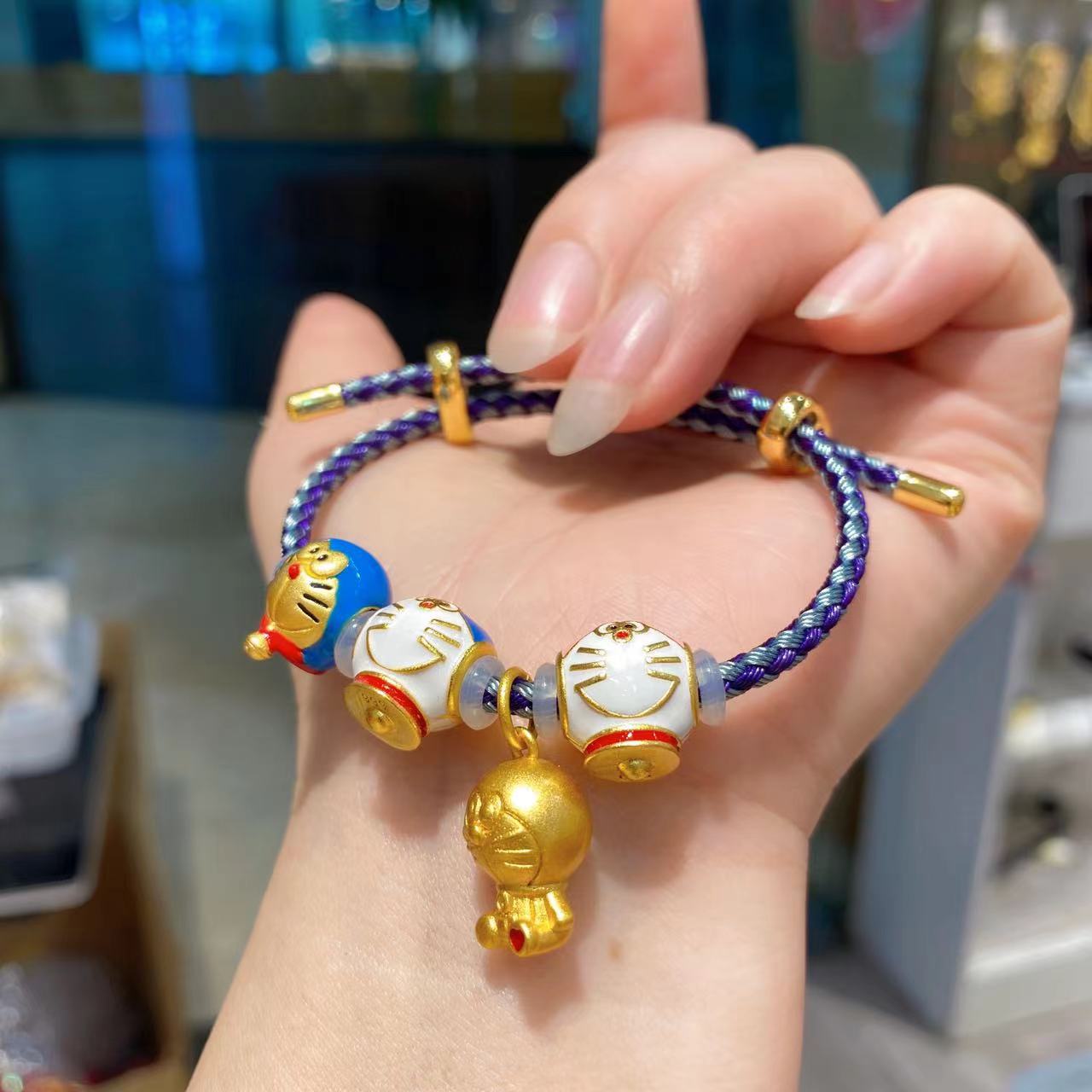 Enameled Doraemon Jingle Cat Transfer Beads Bracelet Bracelet Large Hole Beads Cute Beads DIY Jewelry Accessories