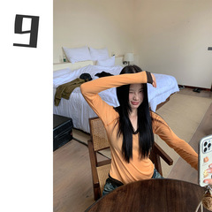 [9hour] 個性的なデザイン感tシャツ女性2025春の衝突色襟長袖上着女性c 9029