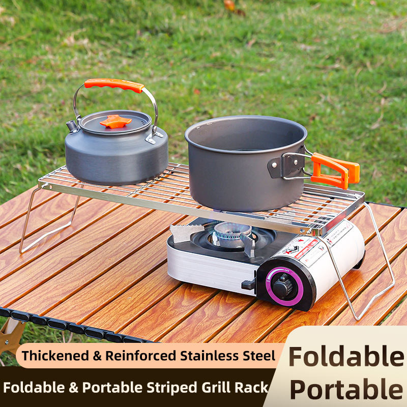 Cross-border outdoor portable folding stainless steel stove stand, cassette stove barbecue rack, multifunctional picnic stove stand