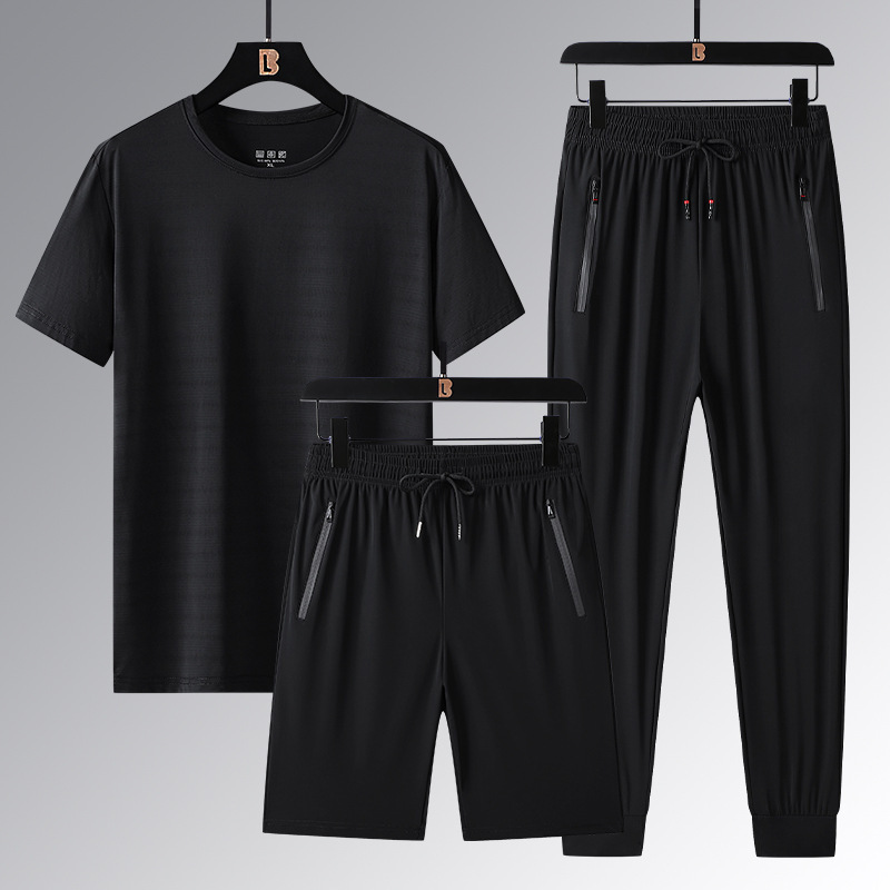 Hombre de verano helado rápido secado conjunto de tres piezas fresco y cómodo sudor transpirable juego de deportes casuales imprimible LOGO