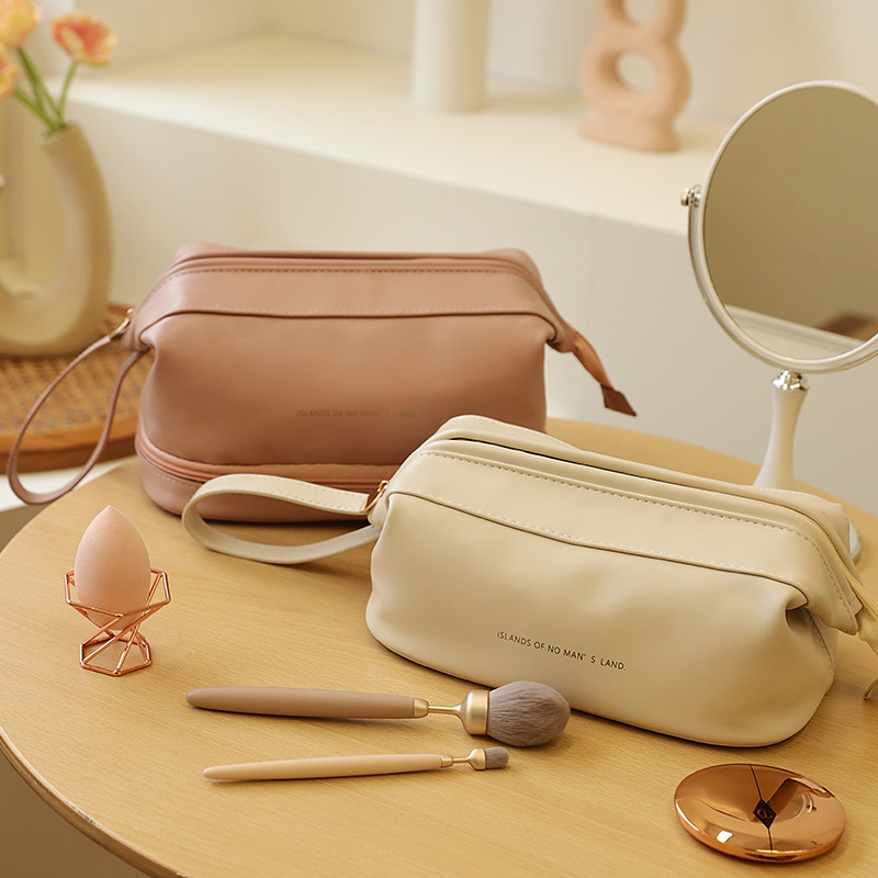 Nube de cosméticos bolsa de viaje portátil de gran capacidad de lavado bolsa de doble capa de alambre de acero maquillaje cuidado de la piel bolsa de almacenamiento