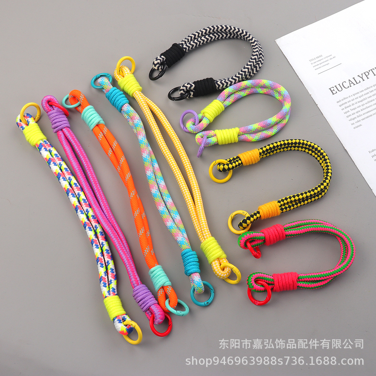 Korean and Japanese Style Colorful Braided Short Phone Lanyard Anti-Lost Wrist Strap Double Buckle Polyester Versatile Woven Strap