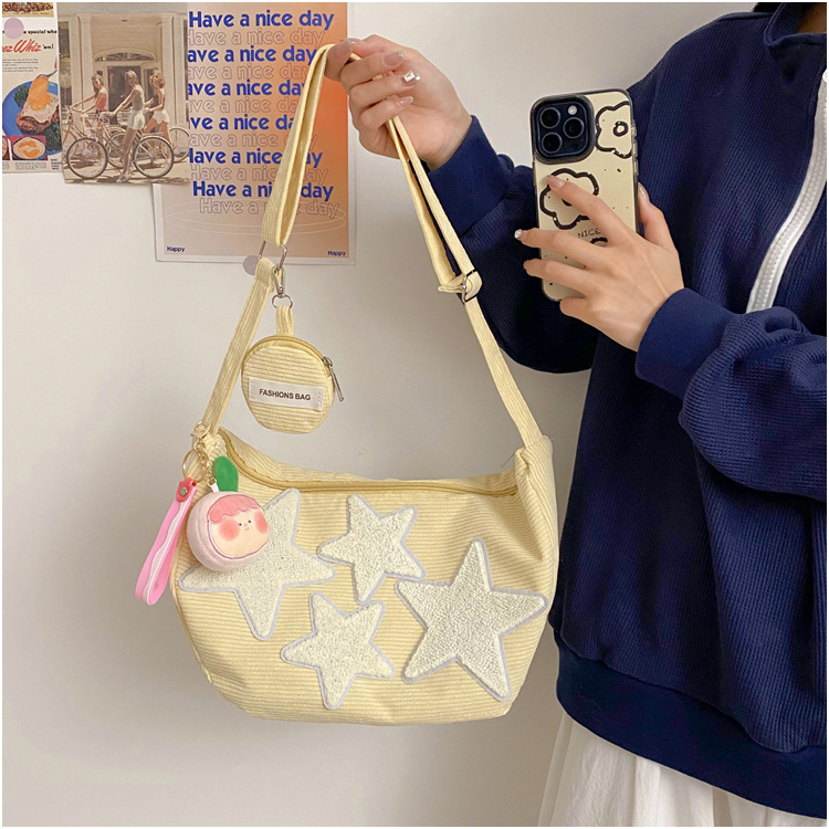 Large-capacity five-pointed star bag, women's crossbody Instagram summer cute and versatile single-shoulder canvas bag, student commuting dumpling bag undefined