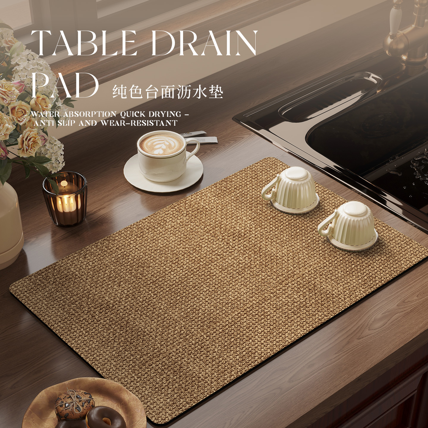 cocina drenaje de agua de cocina de barro de algas de absorción de agua de encimera esterilla antideslizante de secado rápido lavabo anti-splash esterilla de taza de corte