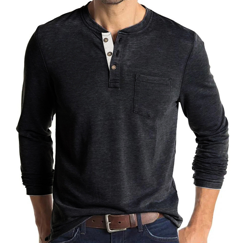 Amazon hombres europeos y americanos de manga larga de cuello redondo Camiseta de los hombres camisa de fondo Comercio exterior de los hombres camiseta Henry cuello superior