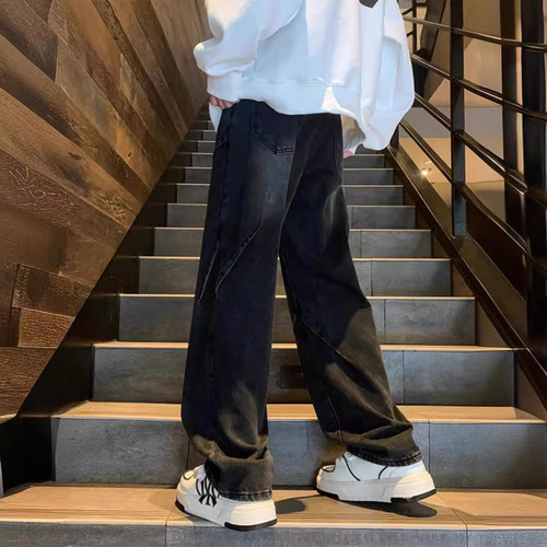 Men's Spring and Summer American Trend Vibe Wide Leg Straight Leg Loose Fit Jeans