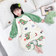 儿童连体睡衣秋冬季女童珊瑚绒婴儿宝宝睡袋单层法兰绒家居服爬服