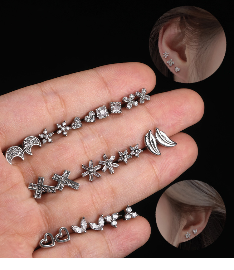 Korean New Design Titanium Steel Earrings Micro Diamond Love Bone Earrings for Cartilage detail image 10