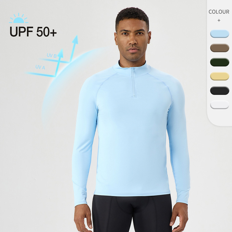 European and American Men's Fitness Wear Half-Zip Sports Long-Sleeved Sun Protection Quick-Drying Slim Outdoor Casual Running Long-Sleeved Tops European and American Men's Fitness Wear Half-Zip Sports Long-Sleeved Sun Protection Quick-Drying Slim Outdoor Casual Running Long-Sleeved Tops