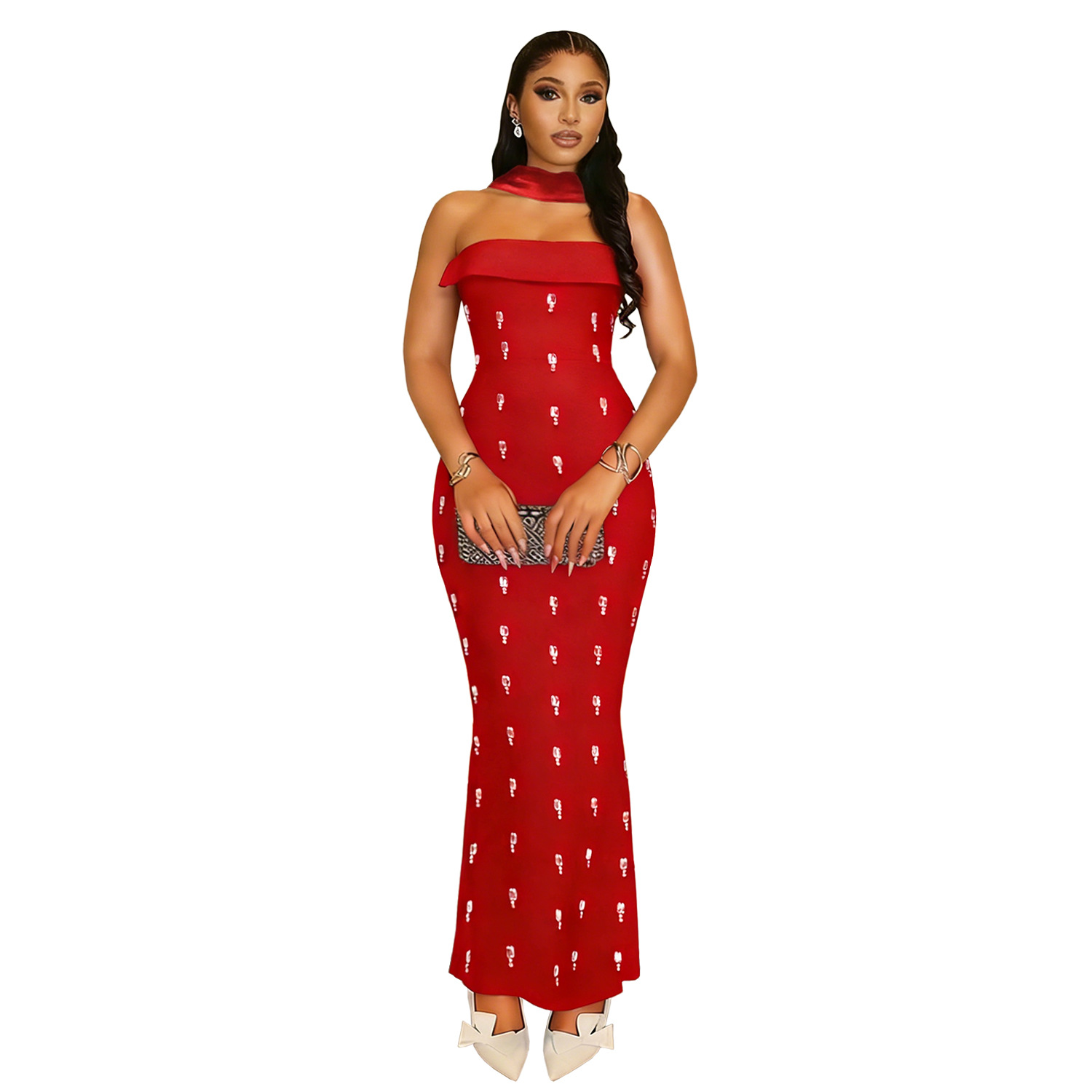 C7626 Aliexpress transfronterizo amazon ropa de moda europea y americana de mujer elegante con un conjunto de vestidos de cuerda de perforación caliente