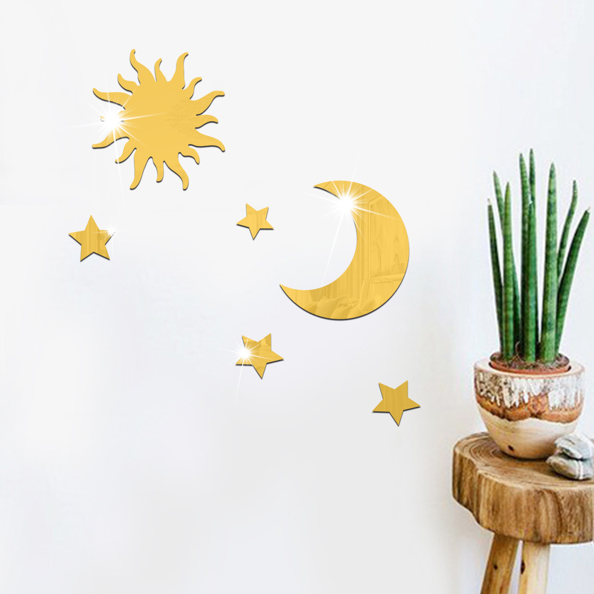 Foreign Trade Hot-Selling Star And Moon Combination 3D Self-Adhesive DIY Bedroom Living Room Custom Mirror Wall Sticker_voghion.com