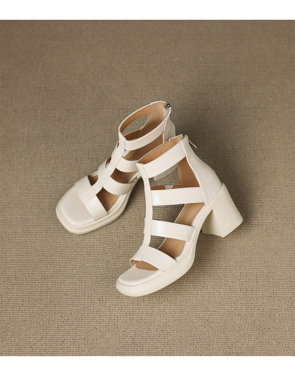 Sandal cao gót nữ mũi vuông hở ngón chân, chất da bò thô, gót 9 cm — đen chi tiết 15
