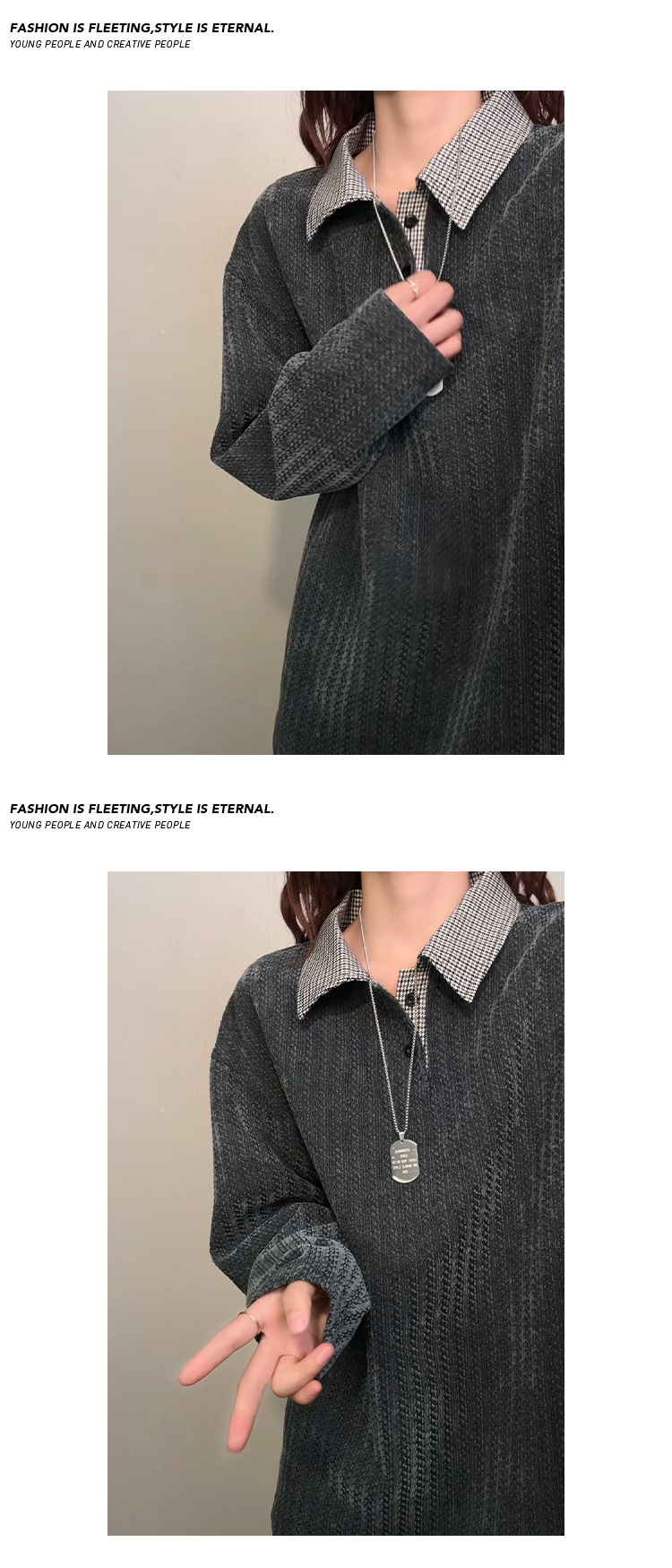 Herrtröja med lång ärm och polokrage i fiskbensmönster_voghion.com
